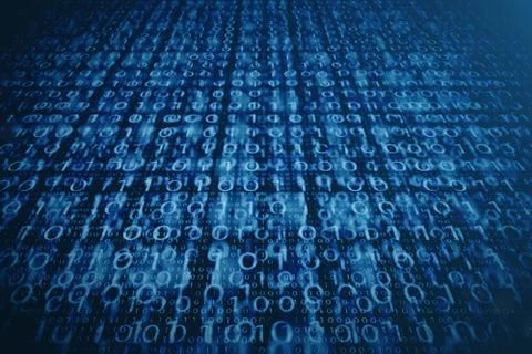3D illustration binary code on blue background. Bytes of binary code. Concept Stock Illustration