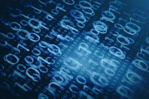 3D illustration binary code on blue background. Bytes of binary code. Concept Stock Illustration