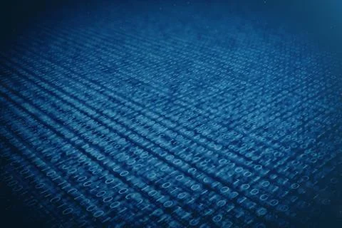 3D illustration binary code on blue background. Bytes of binary code. Concept Stock Illustration