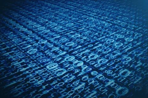 3D illustration binary code on blue background. Bytes of binary code. Concept Stock Illustration