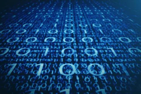 3D illustration binary code on blue background. Bytes of binary code. Concept Stock Illustration