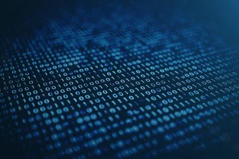 3D illustration binary code on blue background. Bytes of binary code. Concept Stock Illustration
