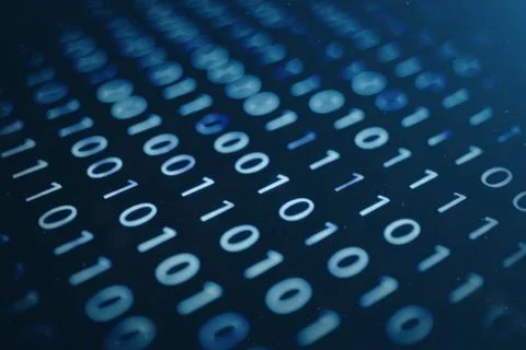 3D illustration binary code on blue background. Bytes of binary code. Concept Stock Illustration
