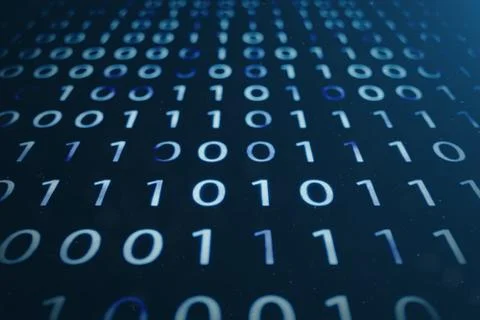 3D illustration binary code on blue background. Bytes of binary code. Concept Stock Illustration