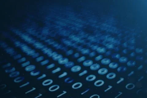 3D illustration binary code on blue background. Bytes of binary code. Concept Stock Illustration