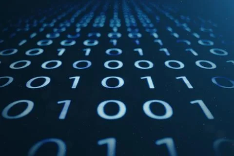 3D illustration binary code on blue background. Bytes of binary code. Concept Stock Illustration