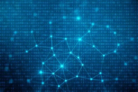 3D illustration binary code on blue background. Bytes of binary code. Concept Stock Illustration