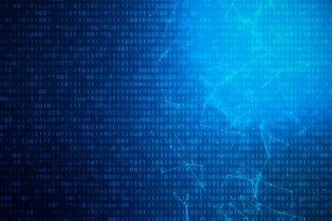 3D illustration binary code on blue background. Bytes of binary code. Concept Stock Illustration