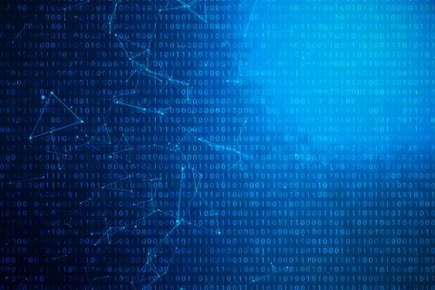 3D illustration binary code on blue background. Bytes of binary code. Concept Stock Illustration
