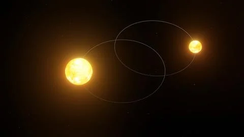 3D illustration of Binary Star System Rotating around each other (5) Stock Illustration