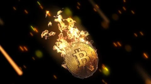 3D Illustration Bitcoin falling on flames for news and media Stock Illustration