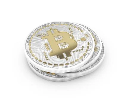 3d illustration of Bitcoins. Physical bit coin. Cryptocurrency. isolated on w Stock Illustration