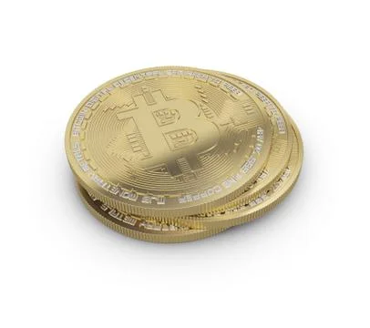 3d illustration of Bitcoins. Physical bit coin. Cryptocurrency. Golden coin w Stock Illustration