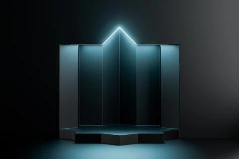 3d illustration of black background with octagonal stage pedestal illuminated by Stock Illustration