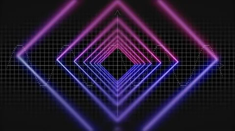 3d illustration of black background with square neon tunnel. Stockillustratie