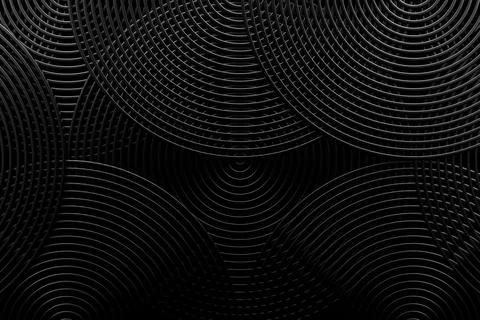 3d illustration of black  circles .Set of shapes on monocrome background, pat Illustrazione stock