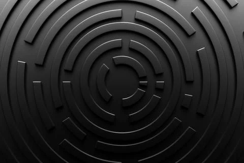 3d illustration of a black circular corridor - puzzle. 3D Labyrinth with volu Ilustración de archivo