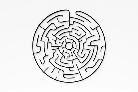 3d illustration of a black circular corridor - puzzle. 3D Labyrinth with volu Ilustración de archivo