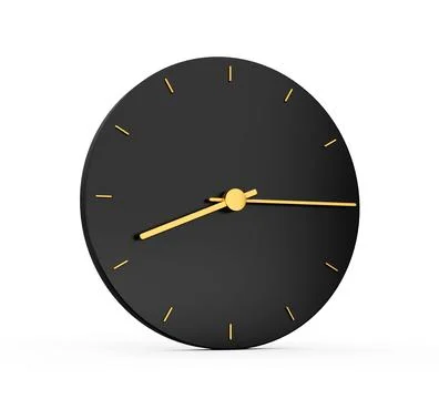 3D illustration of the black clock on a white background,with golden clock hands Stock Illustration