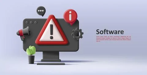 3d illustration of a black desktop computer with big warning sign Stock Illustration