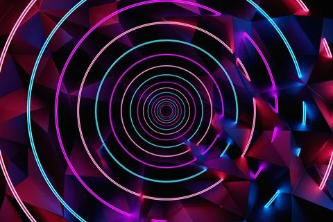 3d illustration black  geometric pattern with neon colorful   light . Geometr Illustrazione stock