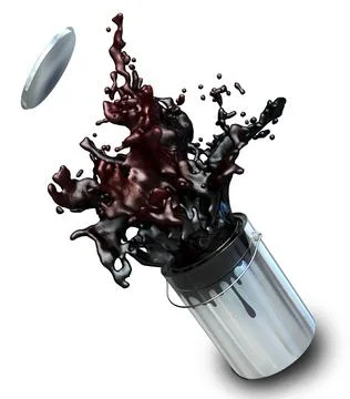 3d illustration of black paint busting from a paint buckets Stock-Illustration
