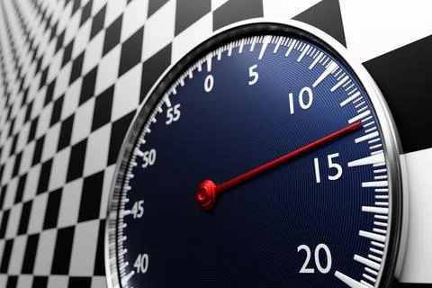 3d illustration  of  black round clock, stopwatch on a black and white checke Illustrazione stock