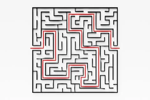 3d illustration of a black square  corridor - puzzle. 3D Labyrinth with volum Stock Illustration