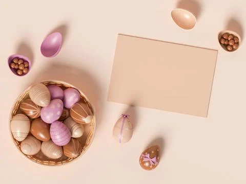 3D Illustration. Blank paper with easter eggs. Stock Photos