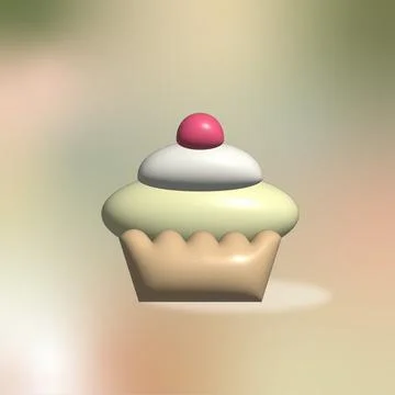 3d illustration with blowing effect. Sweets theme, image of cupcake. Stock Illustration