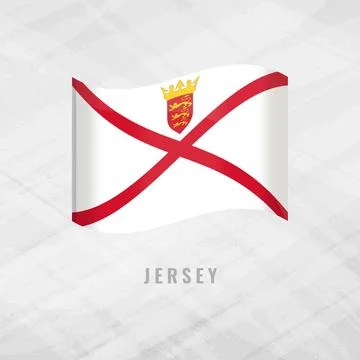 3d illustration Blowing flag of Jersey. Vector flag of Jersey on Grey Backg.. Stock Illustration