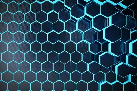 3D illustration blue abstract hexagonal geometric background. Structure of self 스톡 일러스트
