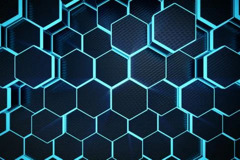 3D illustration blue abstract hexagonal geometric background. Structure of self 스톡 일러스트