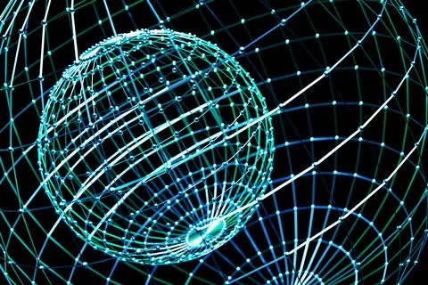 3d illustration of a blue ball, consisting of a large number of  circle  . Fu Ilustración de archivo