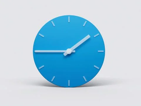 3D illustration of the blue clock on a white background, with white clock hands, Stock Illustration