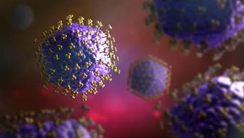 3D illustration of blue colored virus cells with sensors or receptors Illustrazione stock