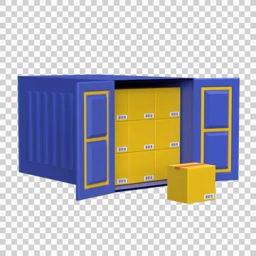 3D illustration of blue container with package boxes inside Stock Illustration