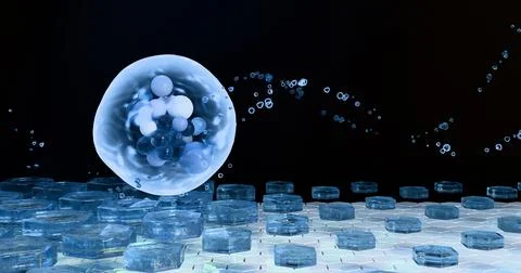 3D illustration of blue hexagonal tiles  under of the blue sphere Stock Illustration