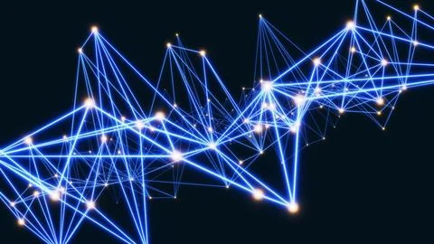 3D illustration of the blue neon plexus pattern 스톡 일러스트
