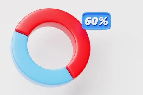 3D illustration of a blue pie chart with a  red section of 60 percent. Infogr Stock Illustration