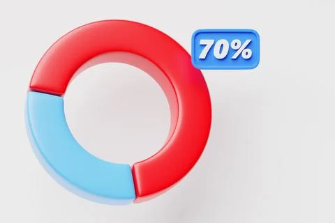 3D illustration of a blue pie chart with a  red section of 70 percent. Infogr Stock Illustration