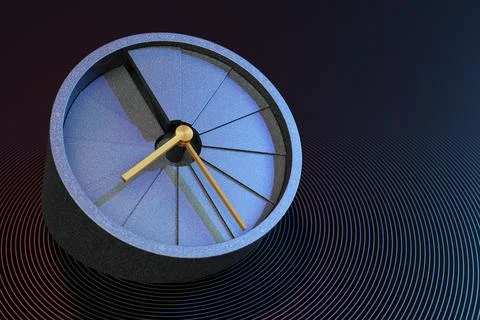 3d illustration blue round clock on dark isolated background. Stopwatch icon, Stock Illustration