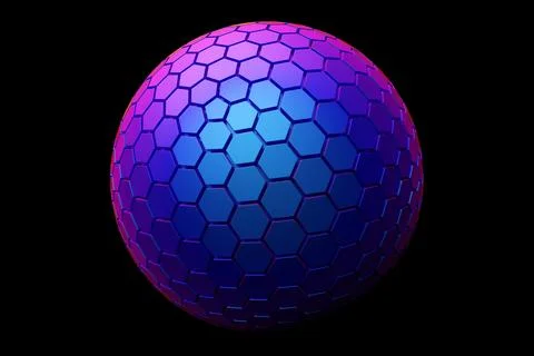 3D illustration of a   blue  sphere  with many faces, crystals scatter   on a Stock Illustration