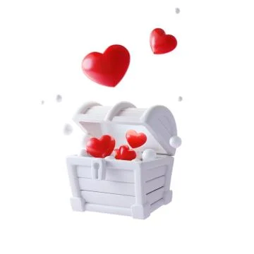3D Illustration. Box with flying hearts (rendering gift box chest with likes) Stock Illustration