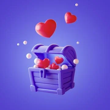 3D Illustration. Box with flying hearts (rendering gift box chest with likes) Stock Illustration