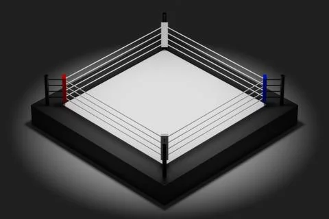 3d illustration of a boxing ring for fighting with a blue and red corner unde Illustrazione stock