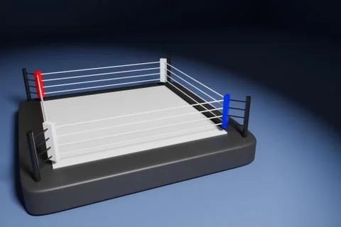3d illustration of a boxing ring for fighting with a blue and red corner unde Illustrazione stock
