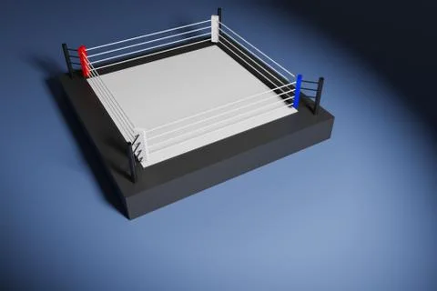 3d illustration of a boxing ring for fighting with a blue and red corner unde Illustrazione stock