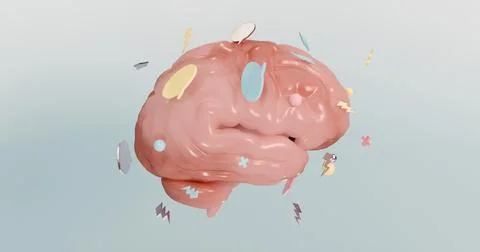 3D illustration of a brain floating thought and darkened areas Stock Illustration