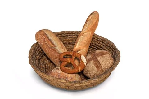 3D illustration of bread basket isolated on white background. Stock Illustration